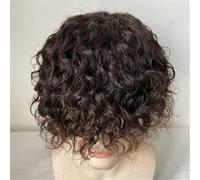 wigs for men Men's Curly Brown Mono Wig 100% Human Hair Durable Prosthesis(7x9inch)
