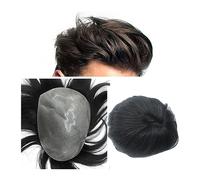 Wigs For Men Men's Toupee, 4mm-6mm PU Skin Biological Scalp Human Hair Mens Toupee, Natural Black Indian Remy Hair Straight Mens Replacement Hairpieces Hair Pieces For Men(Straight Toupee 1B 130%,7x10