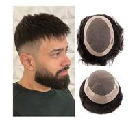 wigs for men Men's Wig 100% Human Hair Mono Base 6" Wave Straight Toupee(Medium brown,7x9inch)