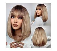 Wigs for Women 15.7inch Short Straight Bob Wigs with Bang Golden Brown Natural Synthetic Hair for Women Daily Cosplay Heat Resistant Fiber Wigs for Party Cosplay Wig