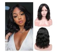 wigs for women 150 Density Body Wave Short Bob Wig Human Hair Pre Plucked Hair black 8-16 Inch T Middle Part Lace Bob Wigs for Women wig with bangs(14inches)