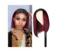 wigs for women 1B/99J Short Bob Wigs T Part Lace Front Wig Straight Human Hair Wigs for Black Women wig with bangs(12inches)