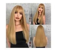 Wigs for Women 22inch Blonde Long Straight Wig Synthetic with Bangs Natural Hairline Wig Highlight Black Brown Pink Wig For Women Daily Cosplay Party for Daily Party Cosplay Use