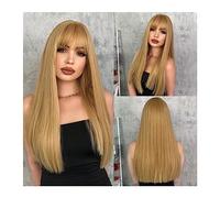 Wigs for Women 22inch Blonde Long Straight Wig Synthetic with Bangs Natural Hairline Wig Highlight Black Brown Pink Wig For Women Daily Cosplay Party for Party Cosplay Wig