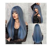 Wigs for Women 24inches 1PC Fashion Women Synthetic Wigs with Bangs Mermaid Blue Color Long Straight Wigs Cosplay Fake Hair Natural Heat Resistant Wigs for Daily Party Cosplay Use