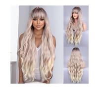 Wigs For Women 28 Inches Long Wavy Wig With Brown Highlights And Bangs for Women's Heat-resistant Synthetic Wig for Everyday Costume Daily Party Hairpiece for Women Girls(BBW1012M)