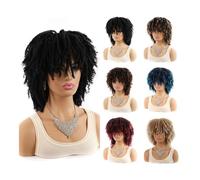 Wigs for Women African small roll wig headgear African tube curved hollow roll small dirty braid wig headgear multicolor 6 inch Curly wig(Black)