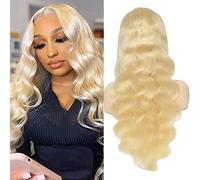 Wigs for Women Blonde 613 Body Wave Synthetic Lace Wigs for Women Pre Plucked Hairline with Baby Hair Long Curly Heat Resistant Fiber T Part Lace Front Wigs for Party Cosplay Wig(13X1 T Part Lace Wig,