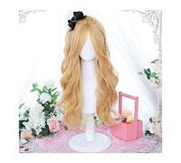 Wigs for Women Blonde Wig with Bangs, Long Body Wavy Curtain Bang Wigs Synthetic Heat Resistant Hair, Natural Looking Wavy Curly Wigs for Daily Party for Party Cosplay Wig