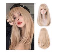 Wigs for Women Blonde Wigs with Bangs, Natural Heat Resident Synthetic Wigs for Women Long Straight Golden Wigs with Bangs for Daily Party Use Women's Wigs