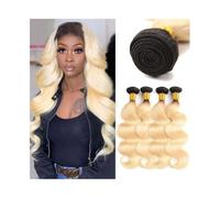 Wigs for Women Body Wave Bundles #1B/613 Ombre Blonde Human Hair Bundles 10-30 Inch Two Tone Double Weft Brazilian Remy Hair Weave Bundles Human Hair(22 22 22 22)