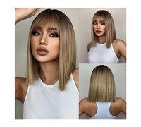 Wigs for Women Brown to Blonde Ombre Synthetic Hair Wigs Short Bob Natural Wigs With Bangs for Women Heat Resistant Cosplay Wigs for Party Cosplay Wig
