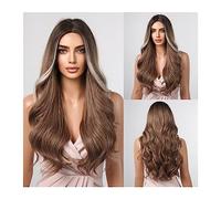 Wigs for Women Cosplay Daily Middle Part Hair Heat Resistant Ombre Brown Blonde Highlight Synthetic Wigs Natural Long Wavy Wig for Women Wig for Daily Party Use(Color:LC1058-1)