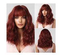 Wigs for Women Cosplay Heat Resistant Fake Hair Dark Brown Natural Wave Synthetic Wig with Bangs for Black Women Afro Bob Medium Wig for Daily Party Use(Color:WL1065-1 wig)