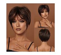 Wigs for Women Cosplay Layered Wig Heat Resistant Brown Pixie Cut Synthetic Wigs for Women Short Straight Red Brown Highlights Wig with Bangs Wig for Daily Party Use(Color:LC2020-4)