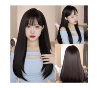 Wigs for Women Cosplay Natural Hair Wigs Party Heat Resistant Long Straight Synthetic Wig with Bangs Dark Black Hair Wigs for Women Costume Daily Party Hairpiece for Women Girls(LC1042-1)