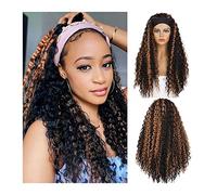 Wigs for Women Curly Headband Wig Highlight Synthetic Headband Wigs for Black Women 28" Long Black Mixed Brown Synthetic Hair Wig for Cosplay Party Daily Use for Party Cosplay Wig