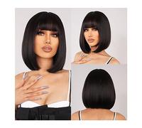 Wigs for Women Daily Straight Wig Femals Heat Resistant Fake Hair Short Straight Bob Synthetic Wig Black Natural Hair Wigs with Bangs Cosplay Wig for Daily Party Use(Color:LC2099-1)