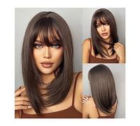 Wigs for Women Dark Brown BoBo Synthetic Wig with Bangs Shoulder Length Straight Wig for Women Cosplay Daily Hair Wig Heat Resistant Fibr for Party Cosplay Wig