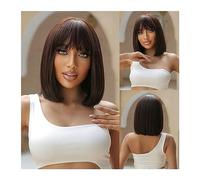 Wigs for Women Dark Brown Short Bob Synthetic Hair Wigs with Bangs Straight Cosplay Lolita Natural Wig for Women Afro Blunt Cut Heat Resistant for Party Cosplay Wig