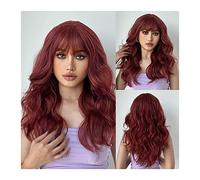 Wigs for Women Dark Red Wigs with Bangs Long Wave Curly Synthetic Wig for Women Natural Breathable Heat Resistant Fiber Wigs with Bangs for Daily Party Cosplay Use for Party Cosplay Wig