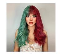 Wigs for Women Green and Red Long Wavy Wigs with Bangs Cosplay Christmas Halloween Hair Two Tone Omber Synthetic Wigs For Women Heat Resistant for Daily Party Cosplay Use