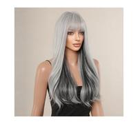 Wigs for Women Grey Blue Ombre Synthetic Cosplay Wigs Long Wavy Natural Hair Wig with Bangs for Women Heat Resistant Fiber Wigs for Daily Party Cosplay Use