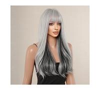 Wigs for Women Grey Blue Ombre Synthetic Cosplay Wigs Long Wavy Natural Hair Wig with Bangs for Women Heat Resistant Fiber Wigs for Party Cosplay Wig