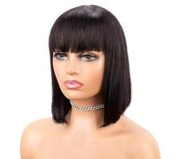 Wigs for Women Human Hair Wigs Bob Wigs with Bangs Short Straight Hair Wigs 100% Remy Human Hair None Lac for Daily Party Cosplay Use(12inches 1PC)