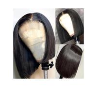 wigs for women Lace Front Wig 10-16 Inch Short Human Hair Wigs Straight Bob 4×4 Lace Wigs wig with bangs(12inches)