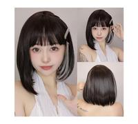 Wigs for Women Light Brown Synthetic Wigs Straight Short Bob Cut with Bangs Wig for White Women Korean Daily Party Cosplay Heat Resistant Hair Costume Daily Party Hairpiece for Women Girls(LC6229-1)