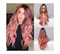 Wigs for Women Long Ombre Pink Synthetic Wigs for Women Middle Part Wavy Cosplay Wigs Natural Hair Wig Heat Resistant Pink Red Wig for Party Cosplay Wig