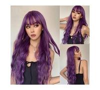 Wigs for Women Long Purple Synthetic Body Wavy Wig with Bangs for Black Women Cosplay Party Christmas Halloween Wigs Daily Natural Hair for Party Cosplay Wig