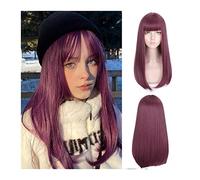 Wigs for Women Long Silky Straight Hair Synthetic Wig with Bangs, Burgundy Wigs with Bangs, Natural Looking Heat Resistant Synthetic Wig for Daily Party Cosplay for Party Cosplay Wig