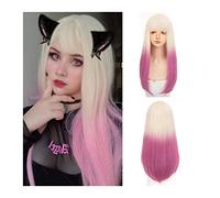 Wigs for Women Long Straight Hair Wig with Bangs for Girls Women Blonde Gradient Purple Pink Synthetic Cosplay Wig Heat Resistant Colorful Costume Party Wigs for Party Cosplay Wig
