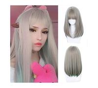 Wigs for Women Long Straight Hair Wig with Bangs Light Brown Mixed Green Synthetic Wig, Natural Highlight Green High Temperature Fiber Wig for Daily Party Cosplay for Party Cosplay Wig
