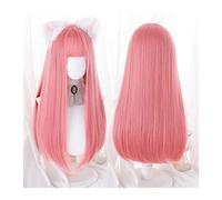 Wigs for Women Long Straight Synthetic Wig for Women Girl Pink Lolita Cosplay Wig with Bangs Natural Matte Heat-resistant Wig for Party Costume Halloween Use for Party Cosplay Wig