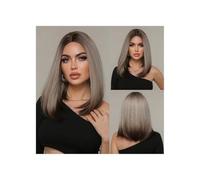 Wigs for Women Long Straight Synthetic Wigs for Women Omber Brown Platinum Highlight Wig with Dark Roots Cosplay Heat Resistant Hair for Daily Party Cosplay Use