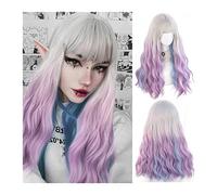 Wigs for Women Long Wavy Curly Synthetic Wig with Bangs, Multi-Color Wavy Lolita Cosplay Wig, Silver White Gradient Purple Blue Heat-Resistant Synthetic Wig for Party Cosplay Wig