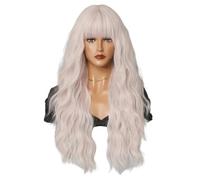 Wigs for Women Long Wavy White Wig for Women Daily Party Natural Synthetic Platinum Wigs with Fluffy Bangs Sold Lolita Wigs Heat Resistant for Daily Party Cosplay Use