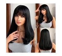 Wigs for Women Middle Length Black Straight Synthetic Wig Natural Looking Black Hair Wigs with Bangs Heat Resistant Hair for Women Daily Party for Party Cosplay Wig