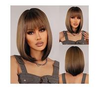 Wigs for Women Middle Part Cosplay Natural Hair Wig Heat Resistant Black Wine Red Ombre Synthetic Wigs for Women Medium Length Straight Wig Wig for Daily Party Use(Color:LC2067-3)