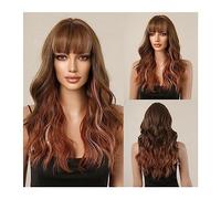 Wigs for Women Natural Daily Heat Resistant Hair Ombre Brown Gold Highlight Synthetic Wig for Black Women Long Wavy Cosplay Wig with Bangs Wig for Daily Party Use(Color:LC1086-1)