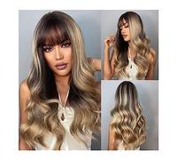 Wigs for Women Natural Daily Heat Resistant Hair Ombre Brown Gold Highlight Synthetic Wig for Black Women Long Wavy Cosplay Wig with Bangs Wig for Daily Party Use(Color:LC040-1)