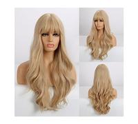 Wigs for Women Natural Daily Heat Resistant Hair Ombre Brown Gold Highlight Synthetic Wig for Black Women Long Wavy Cosplay Wig with Bangs Wig for Daily Party Use(Color:LC270-1)