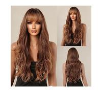 Wigs for Women Natural Daily Heat Resistant Hair Ombre Brown Gold Highlight Synthetic Wig for Black Women Long Wavy Cosplay Wig with Bangs Wig for Daily Party Use(Color:LC2115-1)