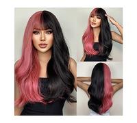 Wigs for Women Natural Daily Heat Resistant Hair Ombre Brown Gold Highlight Synthetic Wig for Black Women Long Wavy Cosplay Wig with Bangs Wig for Daily Party Use(Color:LC060-1)