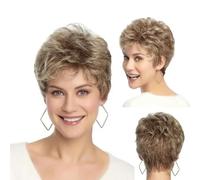 Wigs for Women Natural Synthetic Short goldenLayered Hair Wig with Fluffy Bangs Afro Daily Heat Resistant-Brown