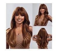 Wigs for Women Natural Wavy Hairs Wig for Women Daily Cosplay Party Heat Resistant Use Long Dark Ombre Wine Red Brown Synthetic Wigs with Bangs Wig for Daily Party Use(Color:LC8077-1)