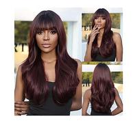 Wigs for Women Natural Wavy Hairs Wig for Women Daily Cosplay Party Heat Resistant Use Long Dark Ombre Wine Red Brown Synthetic Wigs with Bangs Wig for Daily Party Use(Color:LC8074-1)